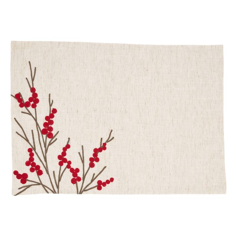 Berry Design Embroidered Placemats & Napkins 8 pcs Set (4 Placemats, 4 Napkins)