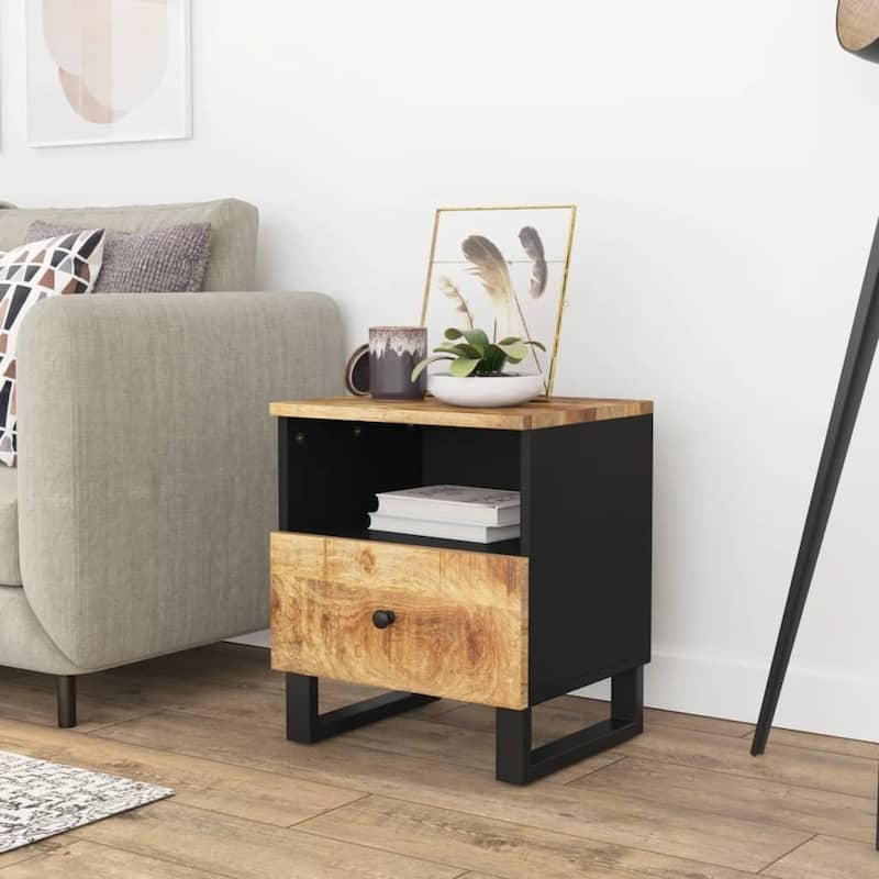 vidaXL Bedside Cabinet Solid Wood Mango&Engineered Wood - Brown mango wood