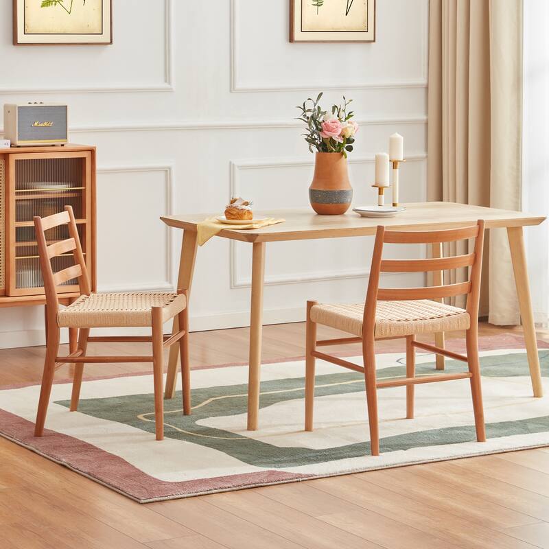 Dining Chairs Set of 2, Woven Rope Seat with Sturdy Metal Frame, Mid Century Modern Dining Room Chairs for Kitchen
