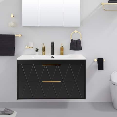 30" Bathroom Vanity Sink Combo Wall Mounted Cabinet Vanity Set with Drop in Sink