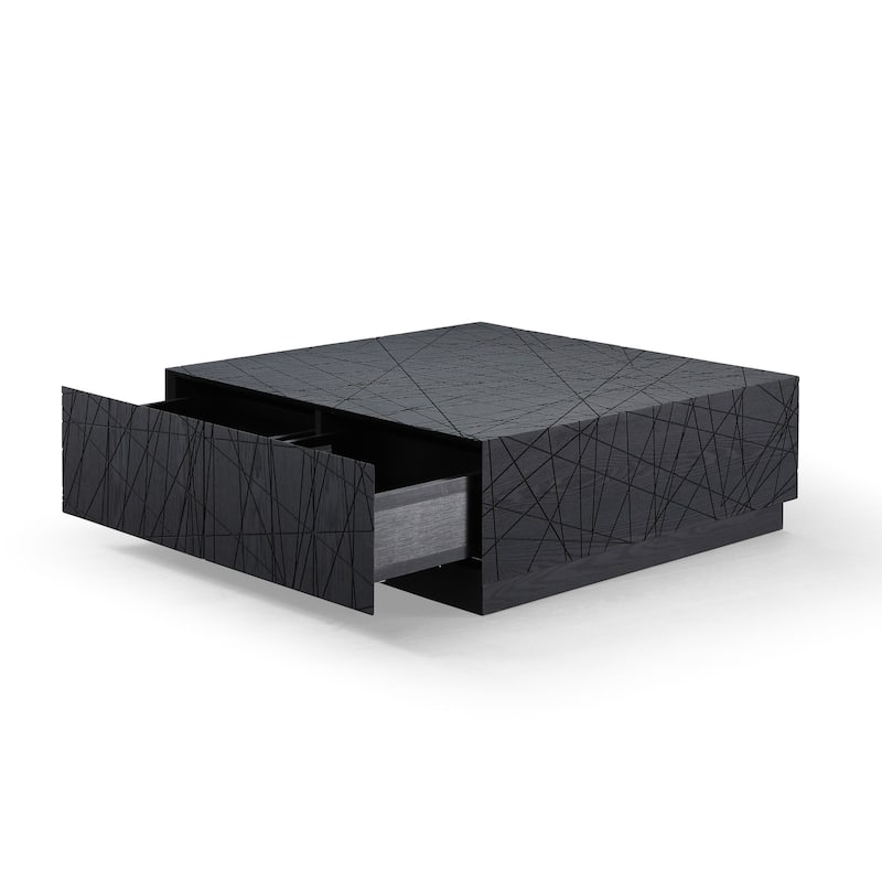 Modrest Kenda Modern Black Oak Square Coffee Table With Storage