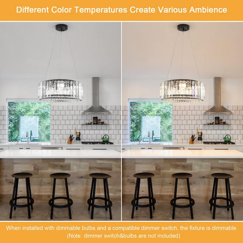 15.75 in. 5-Light Farmhouse Crystal Drum Chandelier for Dining room, Classic Semi Flush Mount Chandelier - W15.75"x H6.3"
