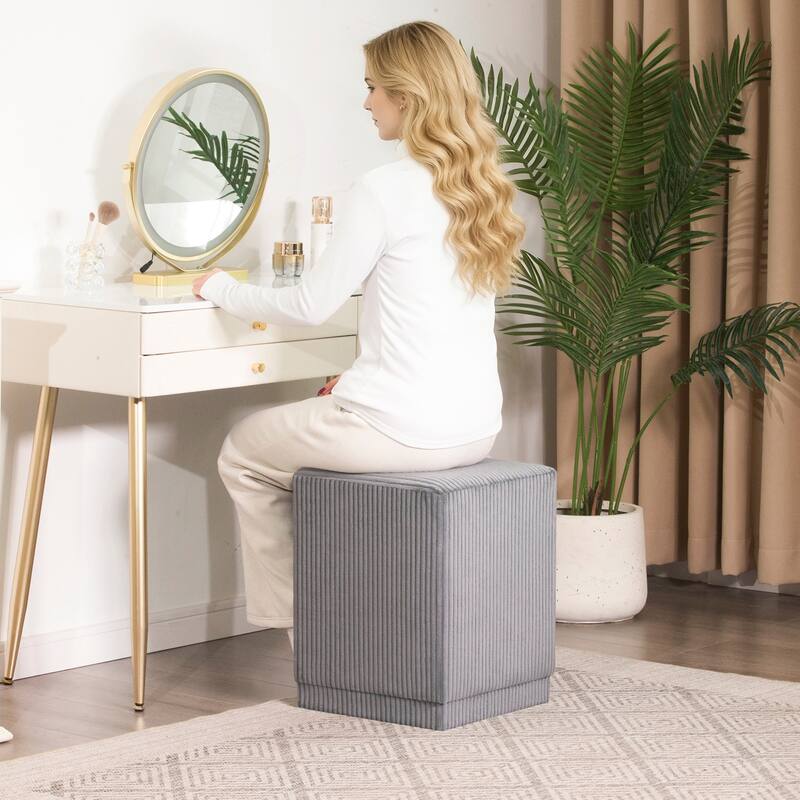 Adeco Ottoman Footrest Vanity Stool Gold Trim Footstool