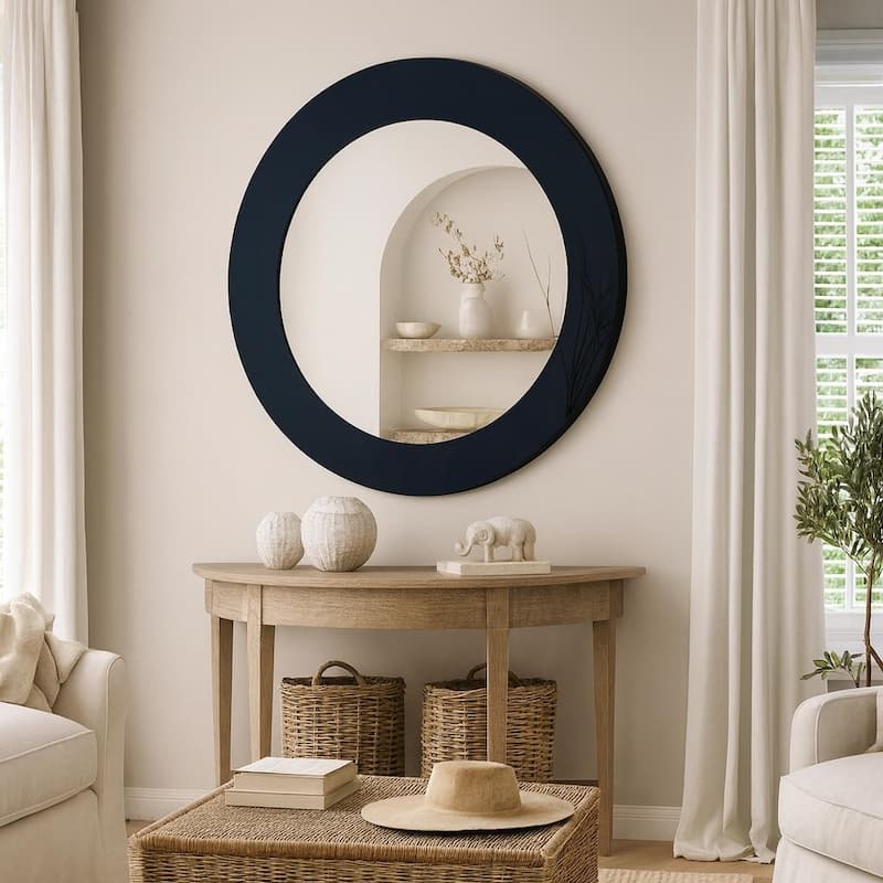 Funky Flow Orbit Mirror 31 Round Black Frame Modern Wall Decor