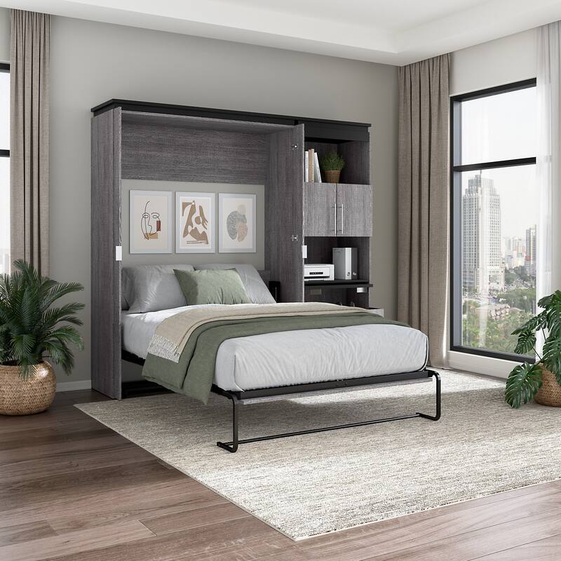 Orion Full Murphy Bed with Storage Cabinet and Fold-Out Desk by Bestar