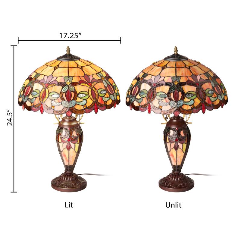 Winslow River of Goods Victorian Double Lit Stained Glass Dome Shade 24.5-Inch Table Lamp - 17.25" x 17.25" x 24.5"