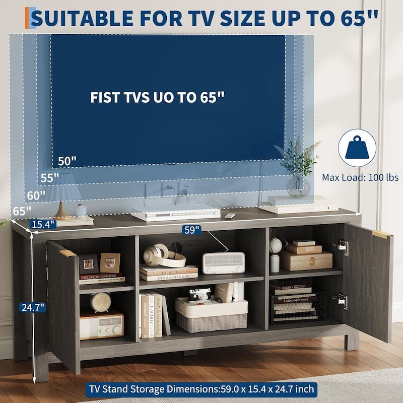 Modern Wooden TV Stand Cabinet with Adjustable Shelves for Living Room Bedroom - N/A