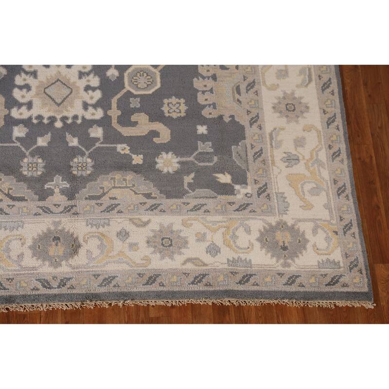 Gray Geometric Oushak Indian Area Rug Handmade Wool Carpet - 8'1" x 9'11"