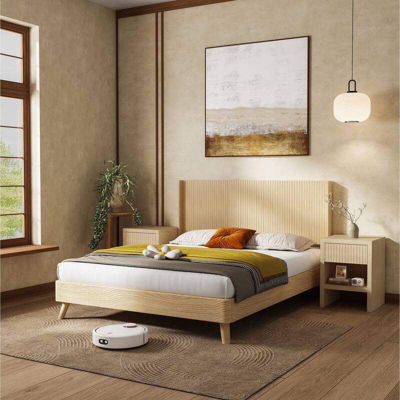 Wood Headboard Queen Size,64.4" Wide Wooden Queen Headboard,Modern Farmhouse,Wall Mounted Fluted Panel,Wingback Boho Headboards