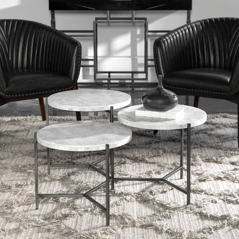 Uttermost Contarini 38" Long 3 Piece Marble Top Iron Coffee Table