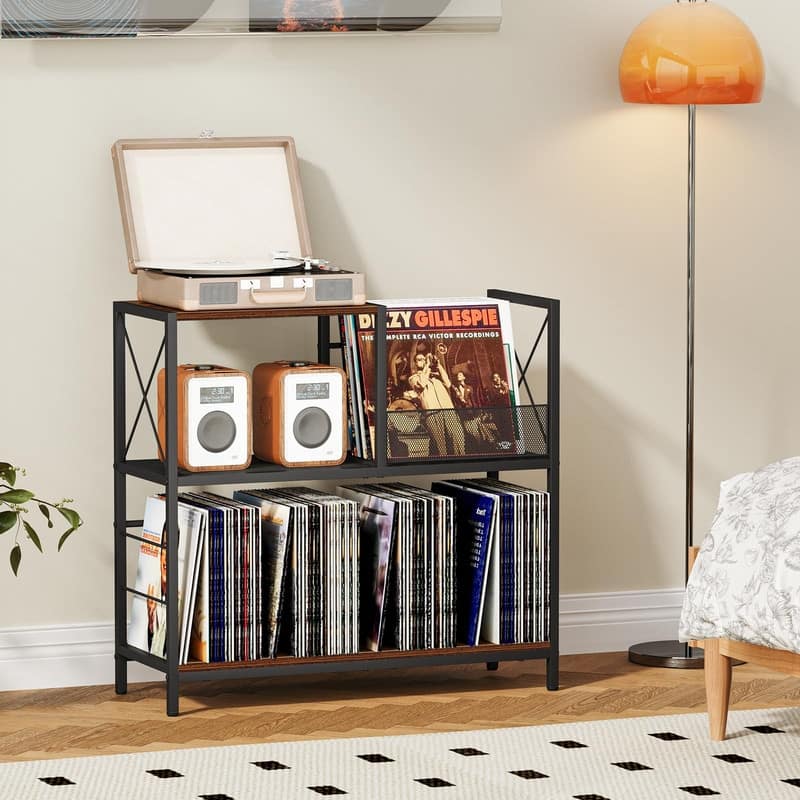 3-Tier Record Player Stand with Vinyl Record Storage - 11.81"D x 11.81"W x 29.53"H
