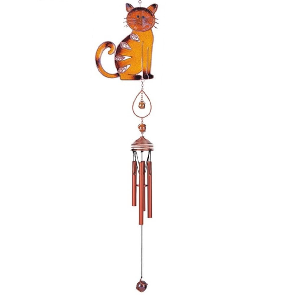Lbk Furniture Copper And Gem 29" Lovely Tabby Cat Wind Chime For Indoor And Outdoor Hanging Decoration Garden Patio Porch