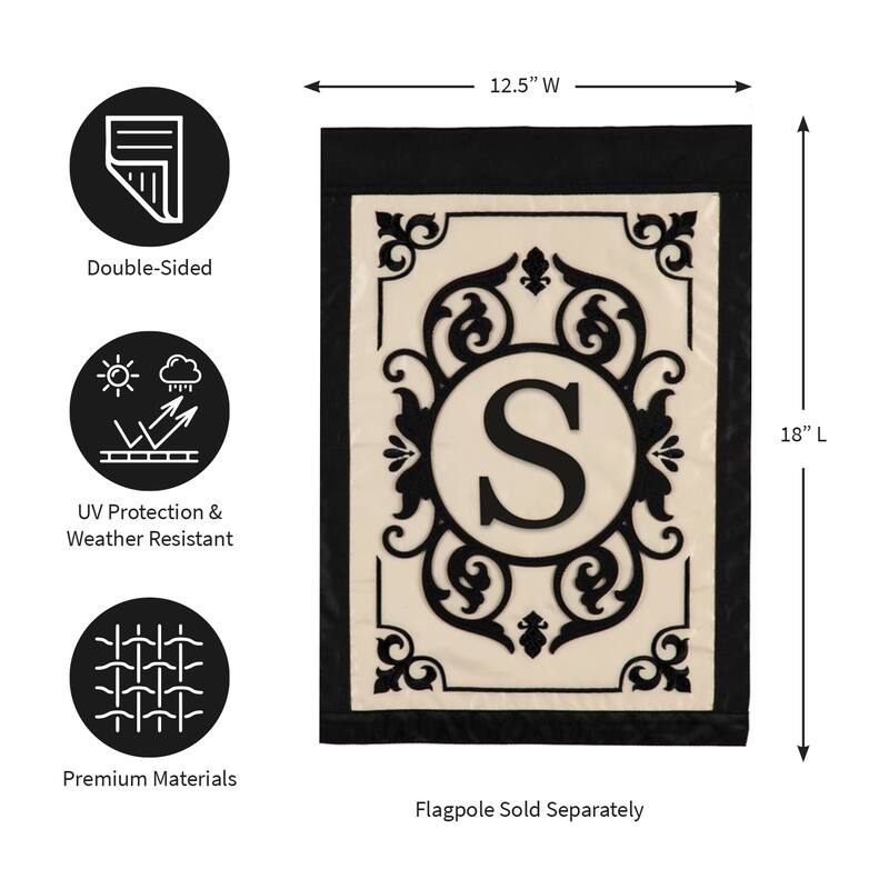 12.5 in. x 18 in. Cambridge Monogram Garden Applique Flag Letter S