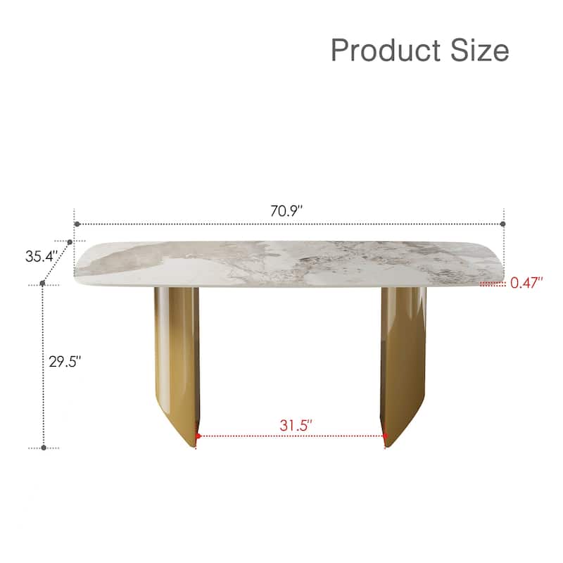 White Rectangular Sintered Stone Dining Table with Double Pedestals