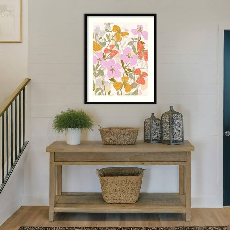 Colorful Petals and Green Leaves by Annick Wood Framed Wall Art Print