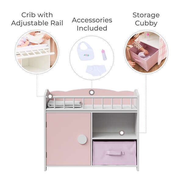 Olivia's Little World Wooden Baby Doll Crib & Cabinet - Pink - Bed