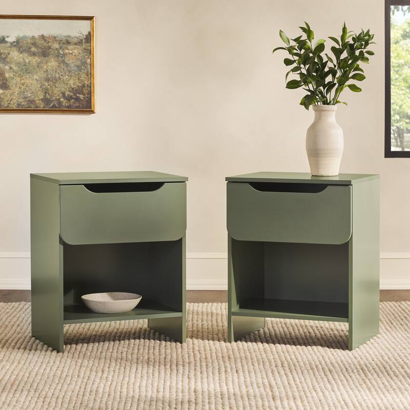Middlebrook Designs Modern 1-Drawer Nightstand with Cubby (Set of 2) - Green