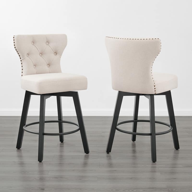 Logan Swivel Bar Stools Tufted Wingback with Nail Head