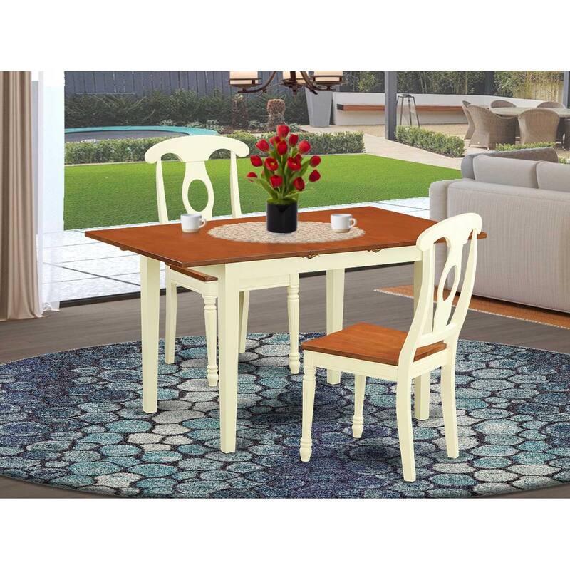 HomeStock 3-Piece Buttermilk and Cherry Finish Solid Wood Top Dining Table Set