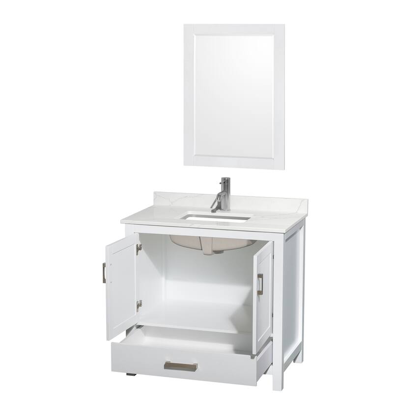 Sheffield 36-inch Single Vanity, Single Hole Quartz Top,24-inch Mirror