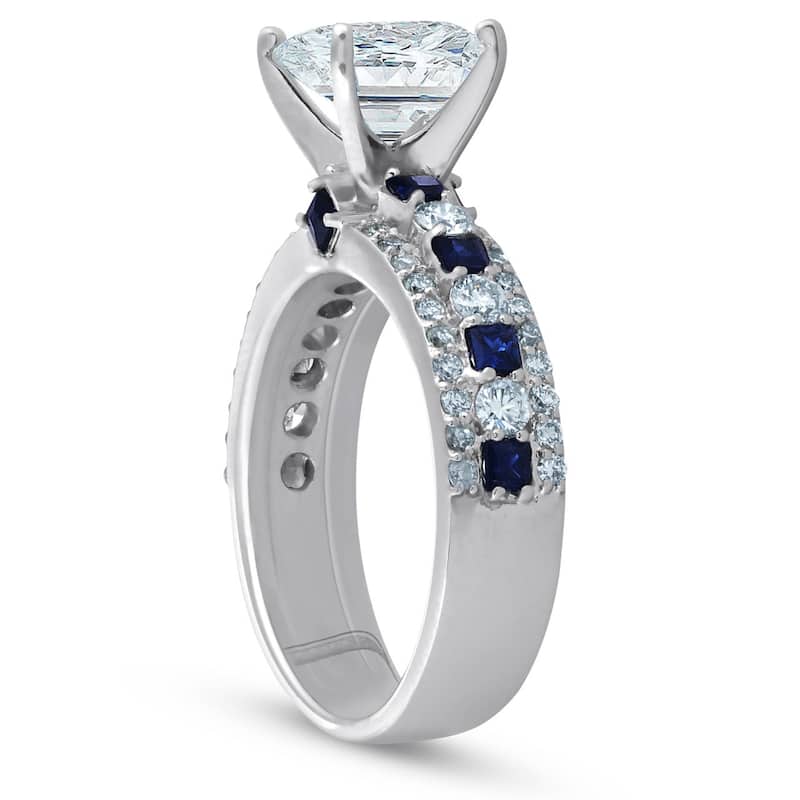 2 3/4ct Princess Cut & Sapphire Diamond Engagement Ring White Gold Lab Grown