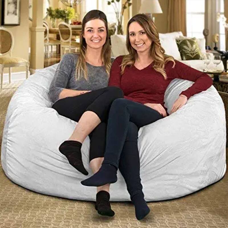 Ultimate Sack 5 Foot Foam Filled Washable Fur Covered Bean Bag Chair, Ivory
