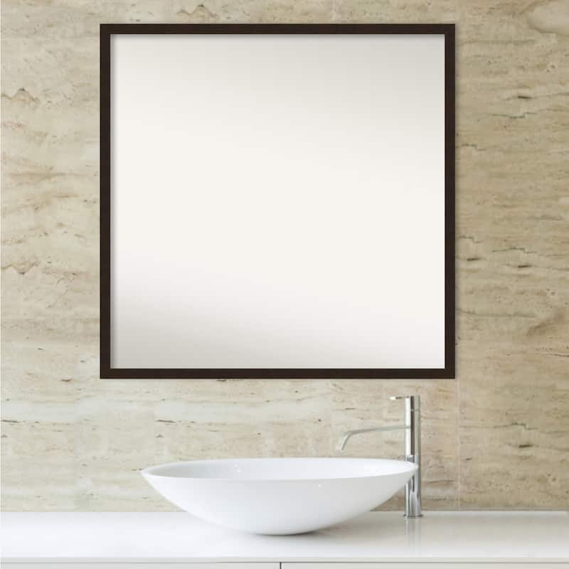 Non-Beveled Wood Bathroom Wall Mirror - Carlisle Espresso Narrow Frame