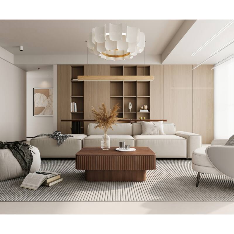 38.6" Fluted Lift-top Coffee Table, Coffee Table Accent Tea Table with Storage and Adjustable Height for Living Room