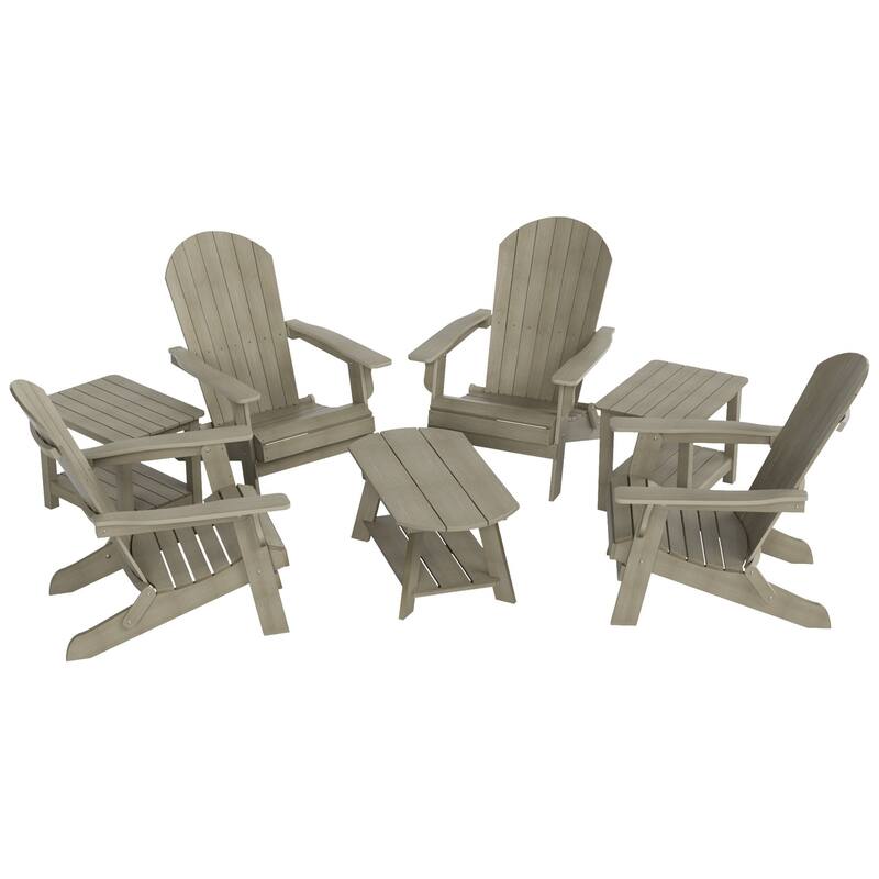 Vineyard HIPS Outdoor Folding Eco-Friendly All Weather Seashell Adirondack Chairs (7-Piece Conversation Set)