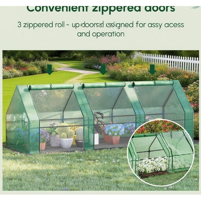 GDFStudio - Outdoor 9'x3'x3' Portable Tunnel Greenhouse with Roll-Up Doors & Steel Frame - Green - 9'x3'x3