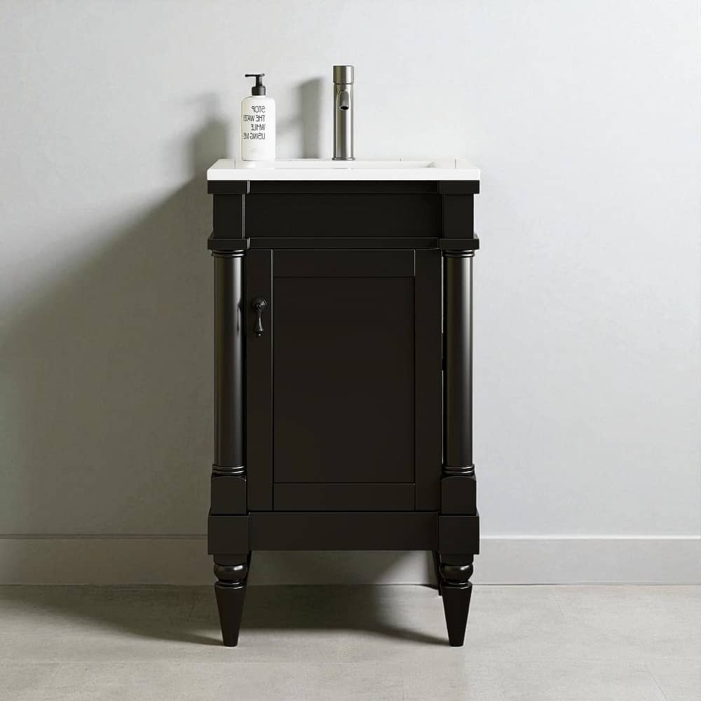 18" Small Bathroom Vanity with Sink, Modern Freestanding Storage Cabinet with Door and Shelf, Compact Single Sink