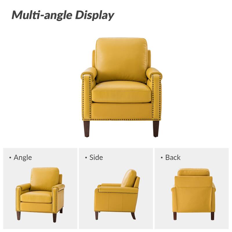 Kunz Transitional Genuine Leather Armchair with Removable Cushion and Nailhead Trims by HULALA HOME