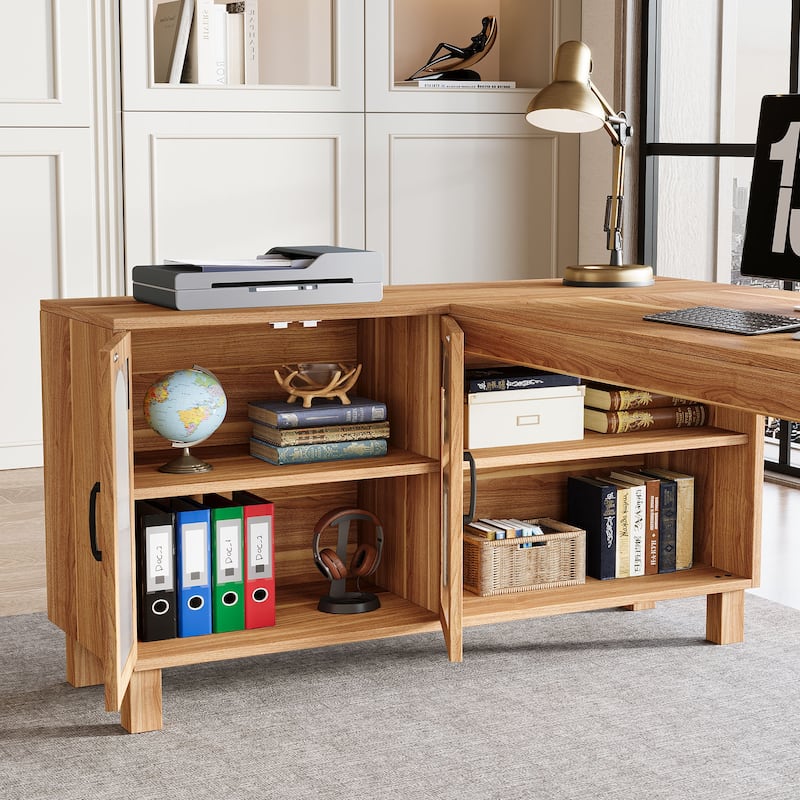 L Shaped Desk with Storage Cabinet, 59'' Corner Computer Desk Office Desk