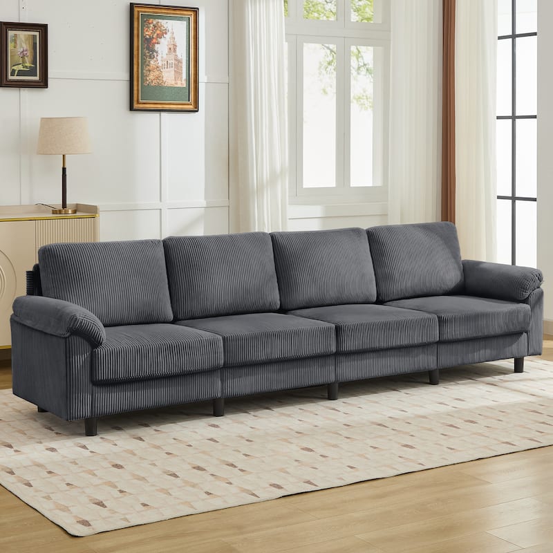 116.5" Modern Corduroy Upholstered Sectional Sofa Rectangle 4-Seater Sofa