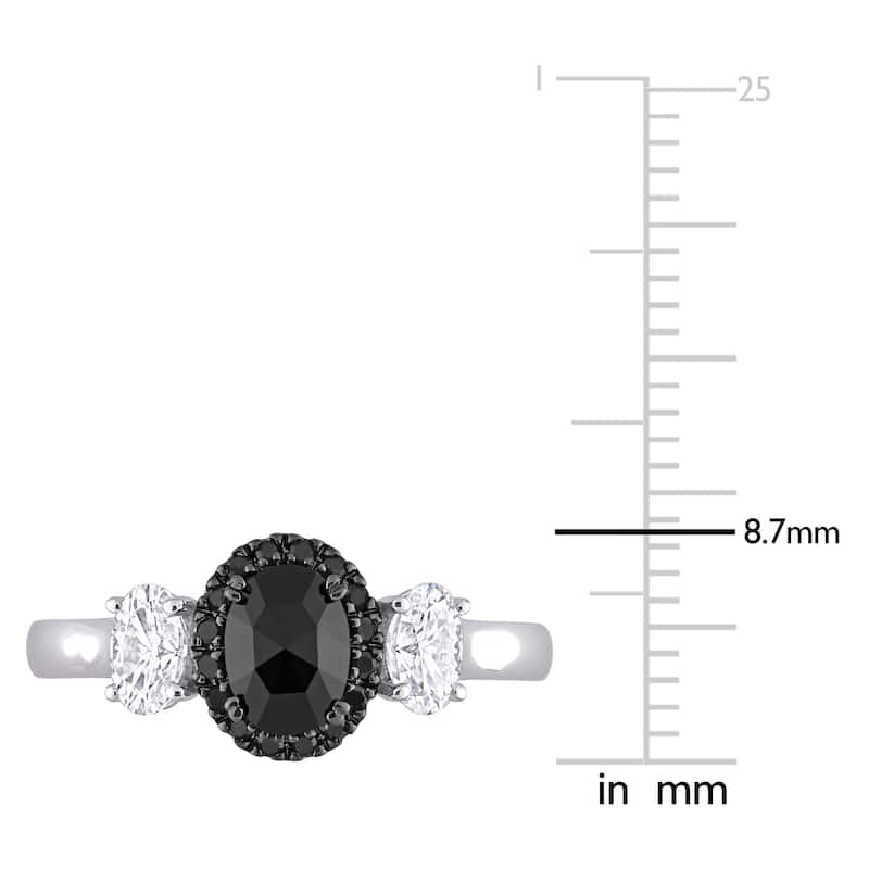 Miadora 10k White Gold 3/5ct TDW Black Diamond & Created Moissanite 3-Stone Halo Engagement Ring