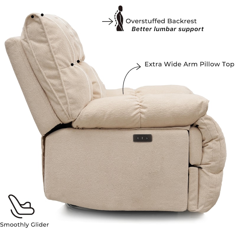 360° Swivel Electric Rocker Recliner, Plush High Backrest, Spacious Seat, Multiple Recline Positions for Ultimate Comfort