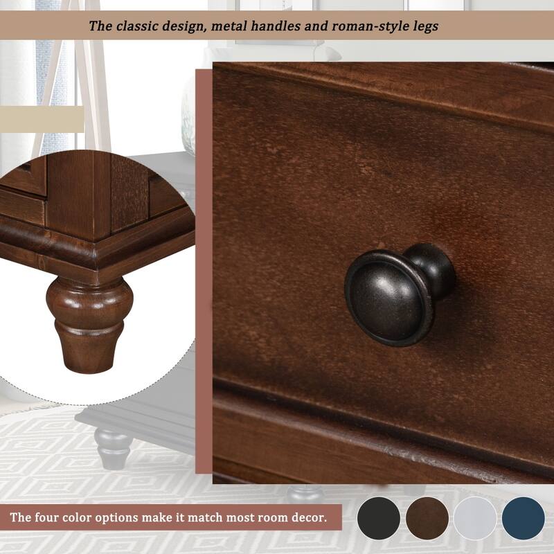3-Drawer Storage Wood Cabinet, End Table with Pull out Tray