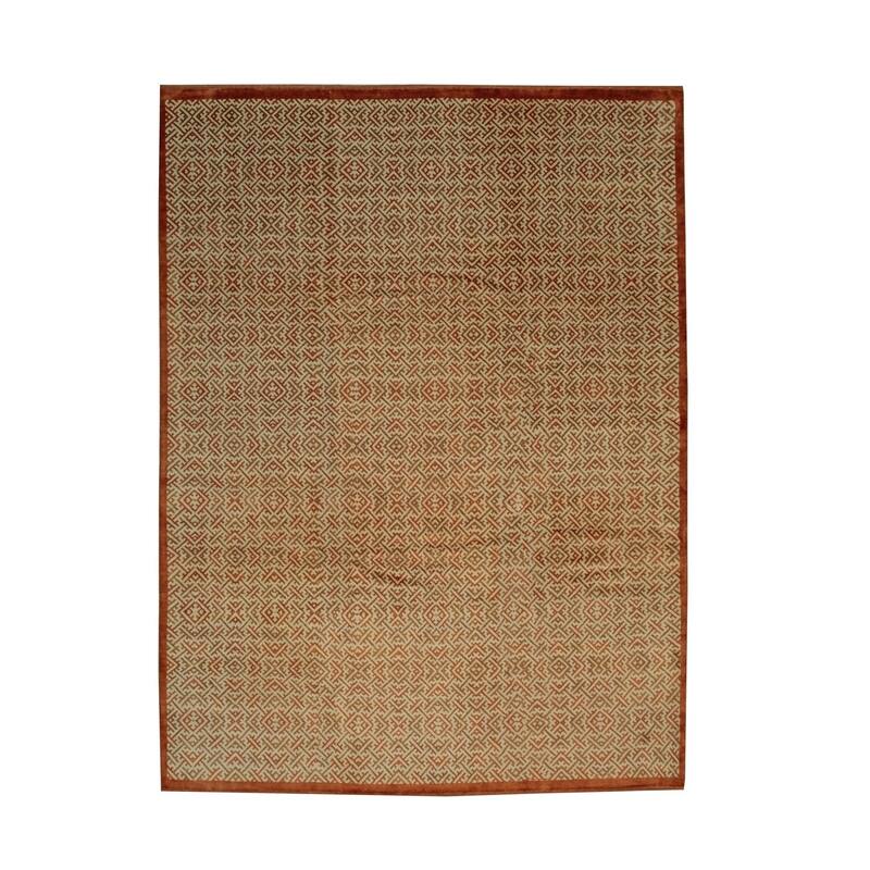 Gold Handmade Wool Transitional Rug 8' x 10' - Hand Knotted Natural Dyes Soft Pile Cotton Foundation - N/A
