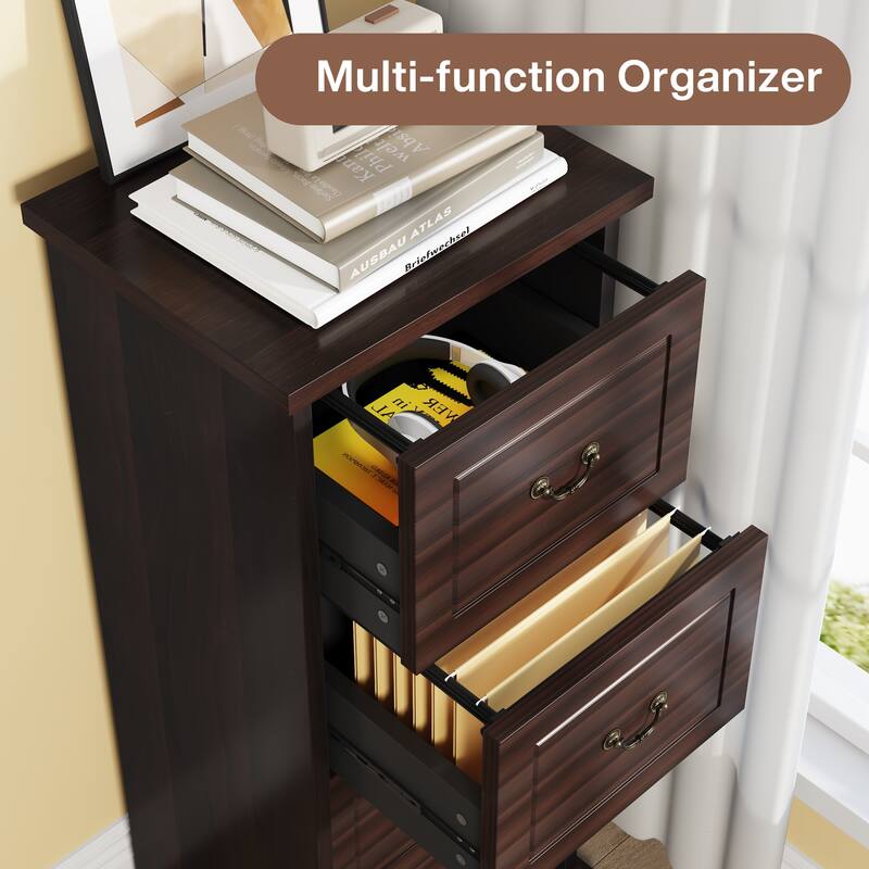 Wood File Cabinet, Tall Filing Storage Printer Stand for A4/Letter/Legal Size, Home Office Document Accent Cabinet