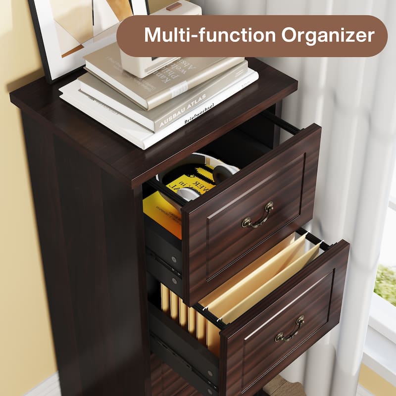Wood Vertical Narrow Tall File Filing Cabinet with 4-Drawer for A4