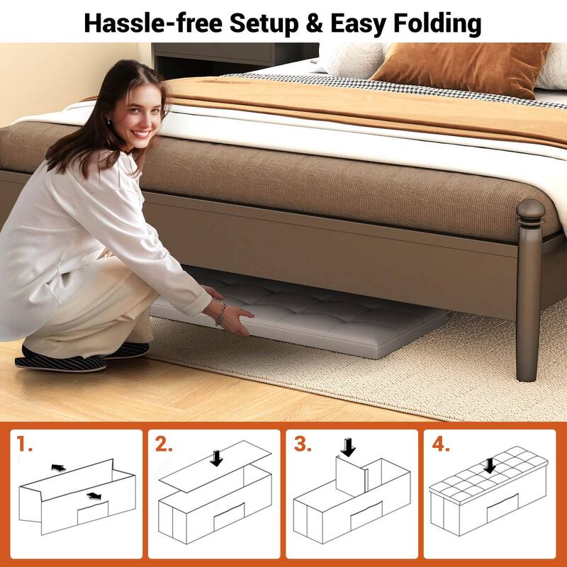 Costway 43 Inches Folding Storage Ottoman Bench with Side Pocket