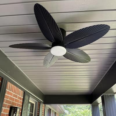 42 Inches Flush Mount Ceiling Fan with Light and Palm Leaf ,3CCT Dimmable LED Integrated,for Indoor and Outdoor - 42 Inches