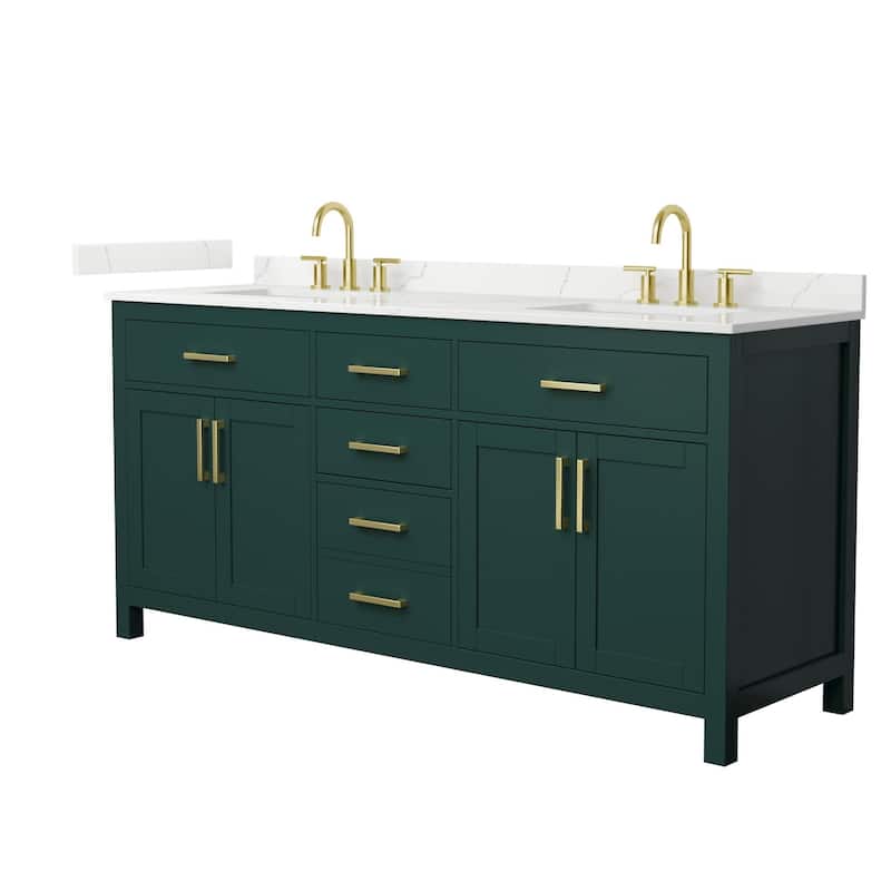 Wyndham Collection WCG2424-72D-QTZ-US3MXX Beckett 72" Free Standing - Green / Giotto Quartz Top / Brushed Gold Hardware