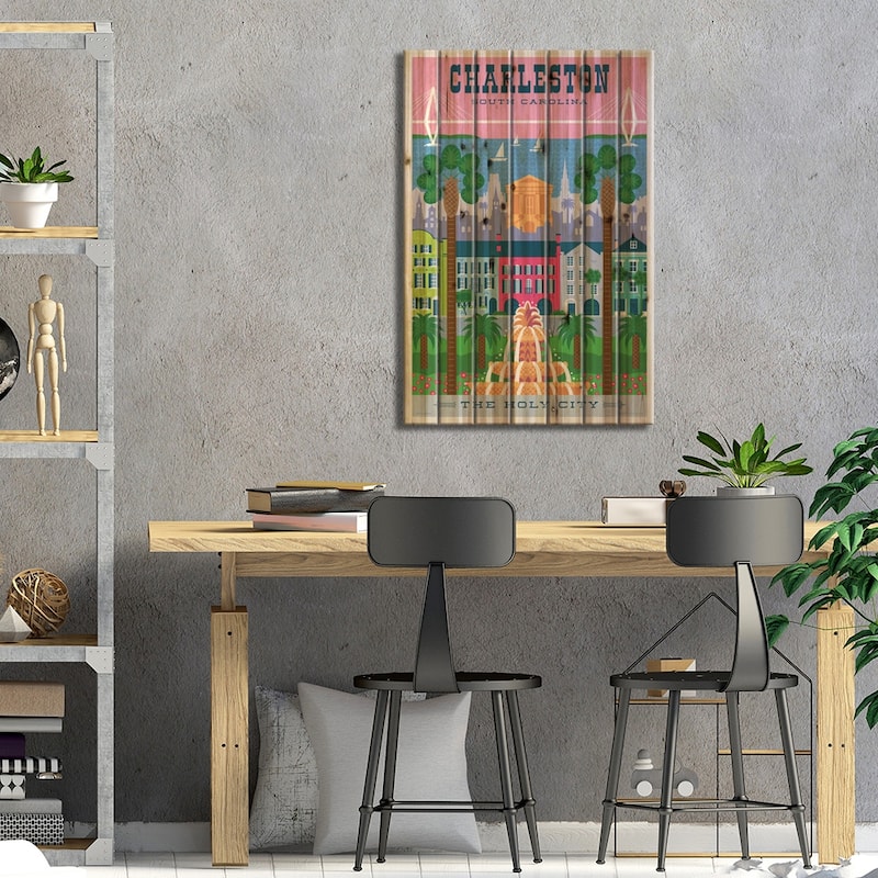 Charelston Travel Poster Print On Wood by Jim Zahniser - Multi-Color