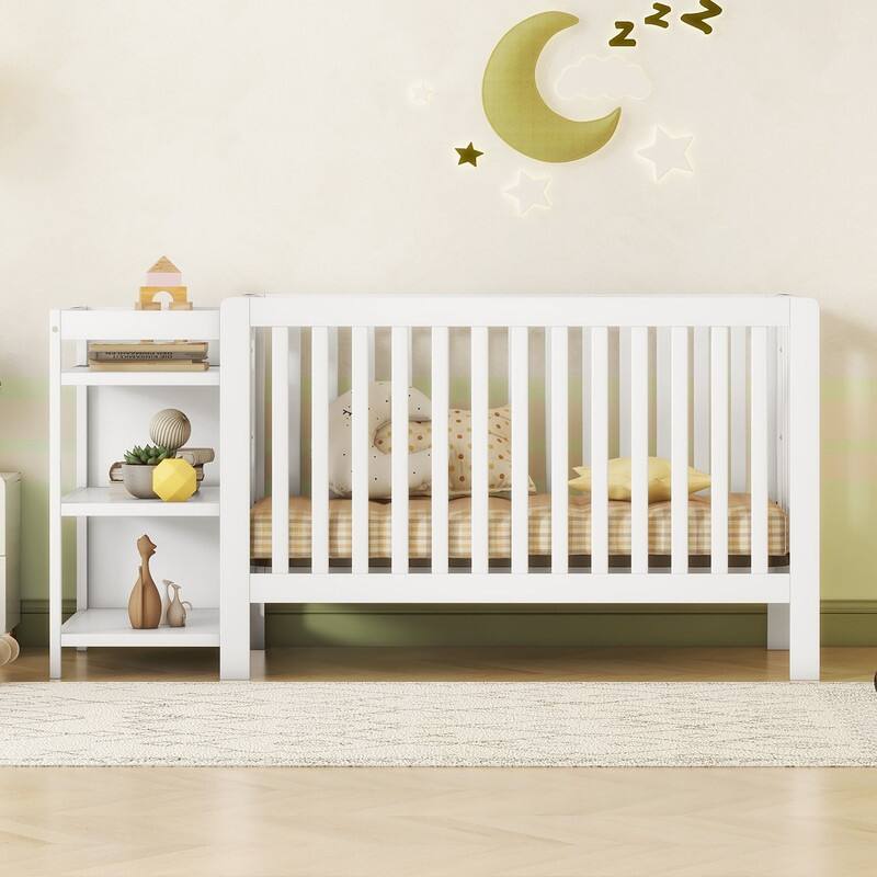 Full Size Convertible Crib Platform Bed with Changing Table Bed Bath