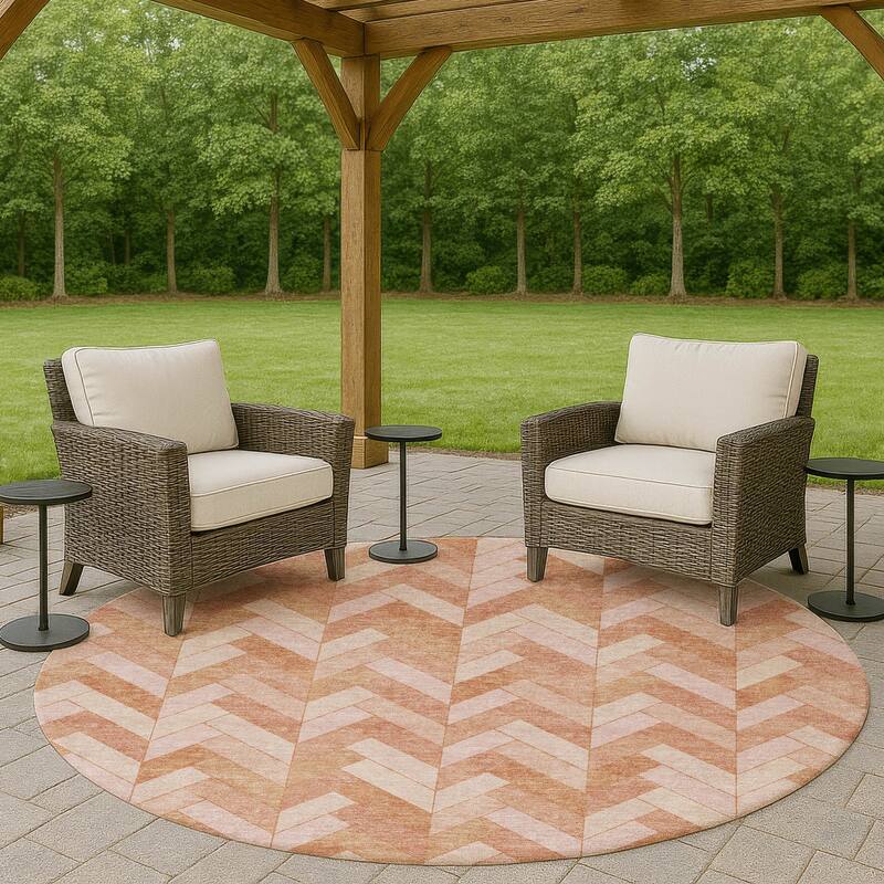Machine Washable Indoor/ Outdoor Modern Chevron Chantille Rug - Salmon - 8' x 8'