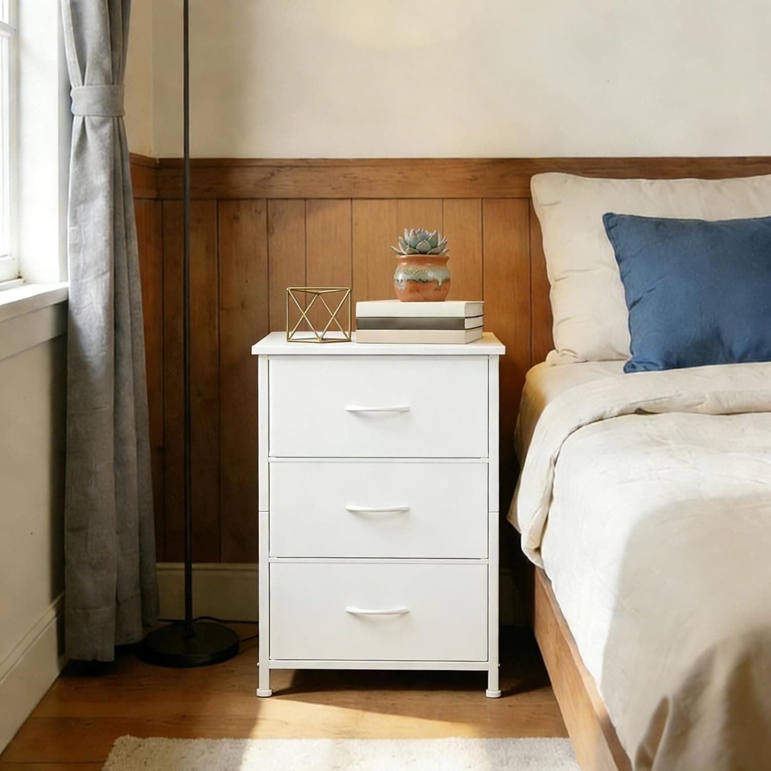 3 Drawer Dresser with Fabric Bins, Wood Grain Print Storage Organizer, Compact Dresser for Bedroom Living Room