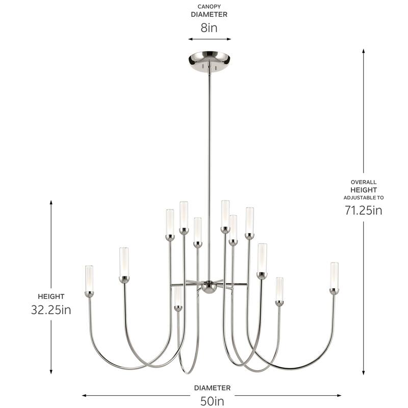 Moraine 50 Inch LED 12 Light 2-Tier Chandelier in Polished Nickel