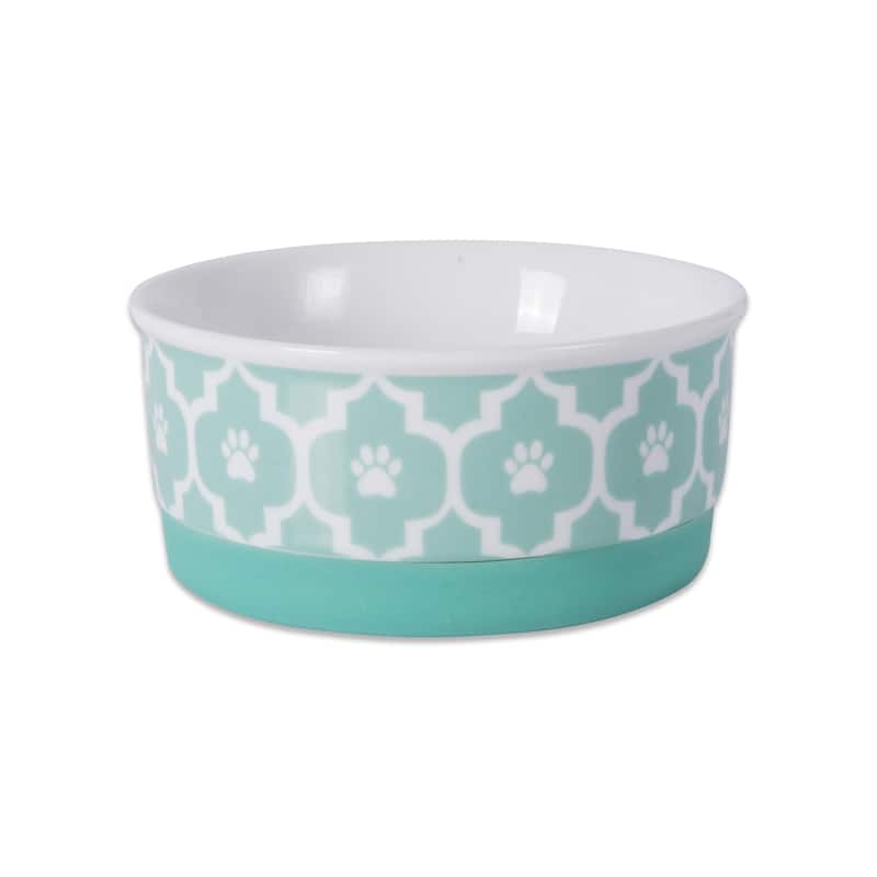 DII Printed Pet Feeding Bowl - Single - Small Round - Lattice Aqua