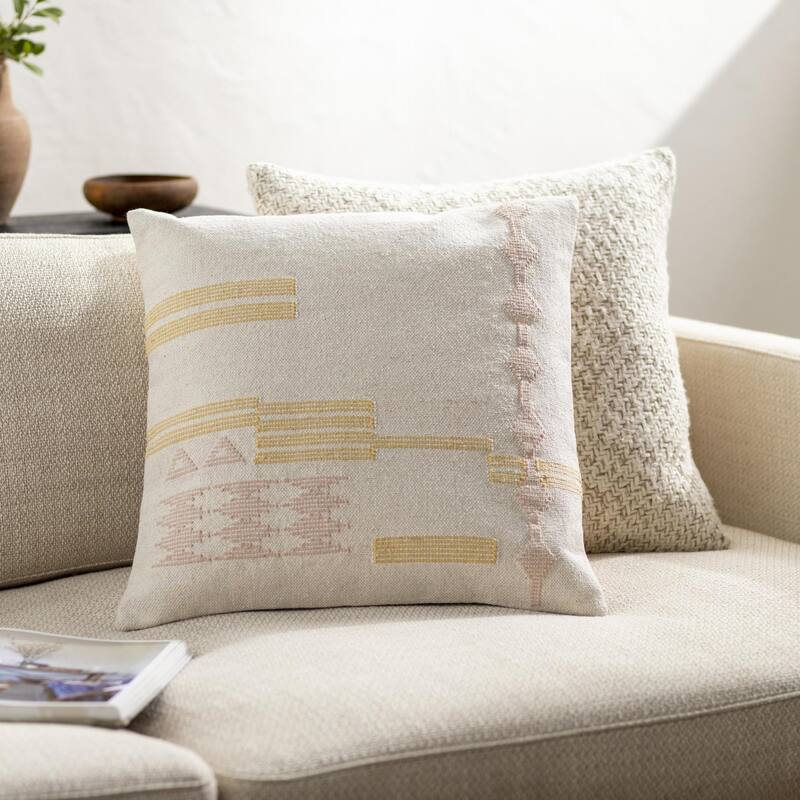 Matthias Hand Woven Throw Pillow - 20x20 Cover Only - Cream
